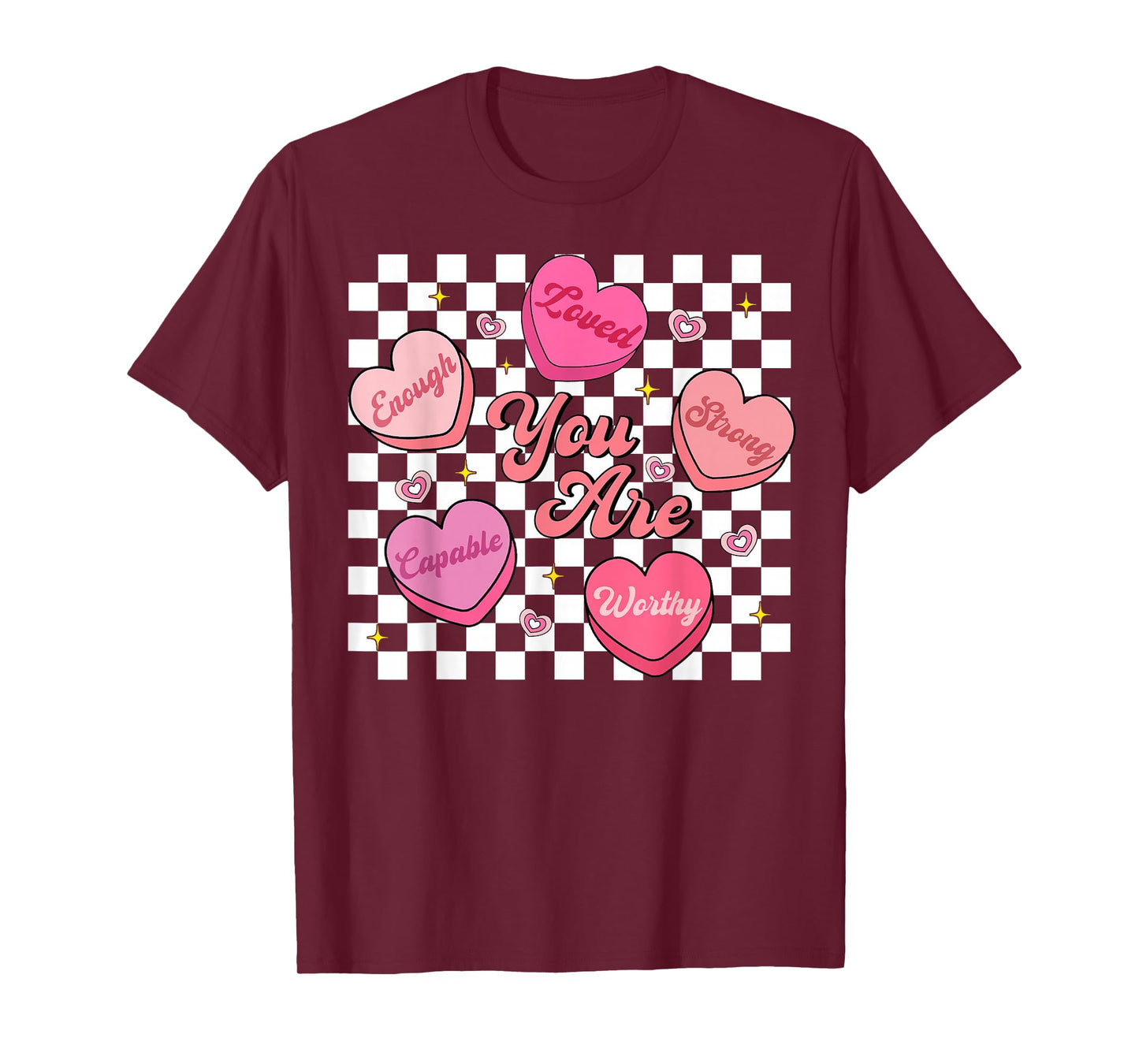 You are Enough Retro Hearts Valentine Men Women Kid T-Shirt