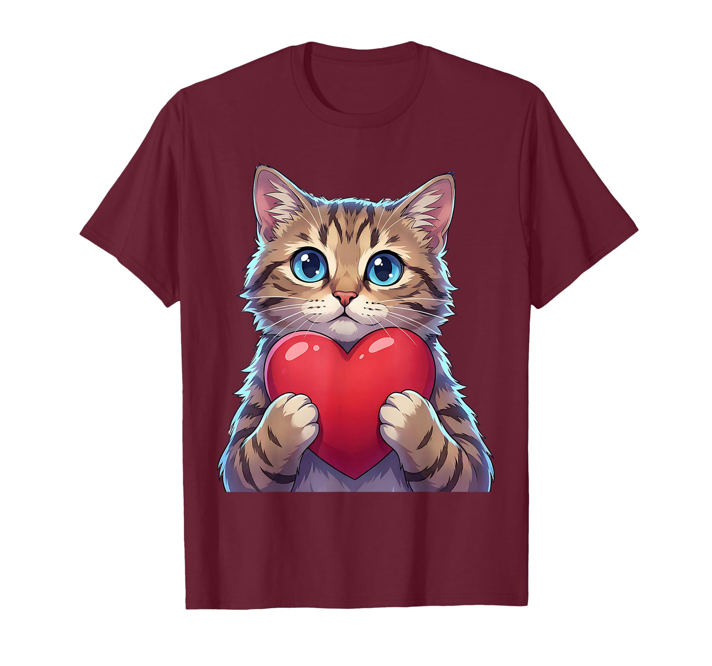 Cute Cat Holding Heart Sweet Love Valentine Illustration T-Shirt