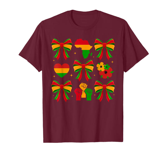 Black History Month Coquette Bow African American Women Girl T-Shirt