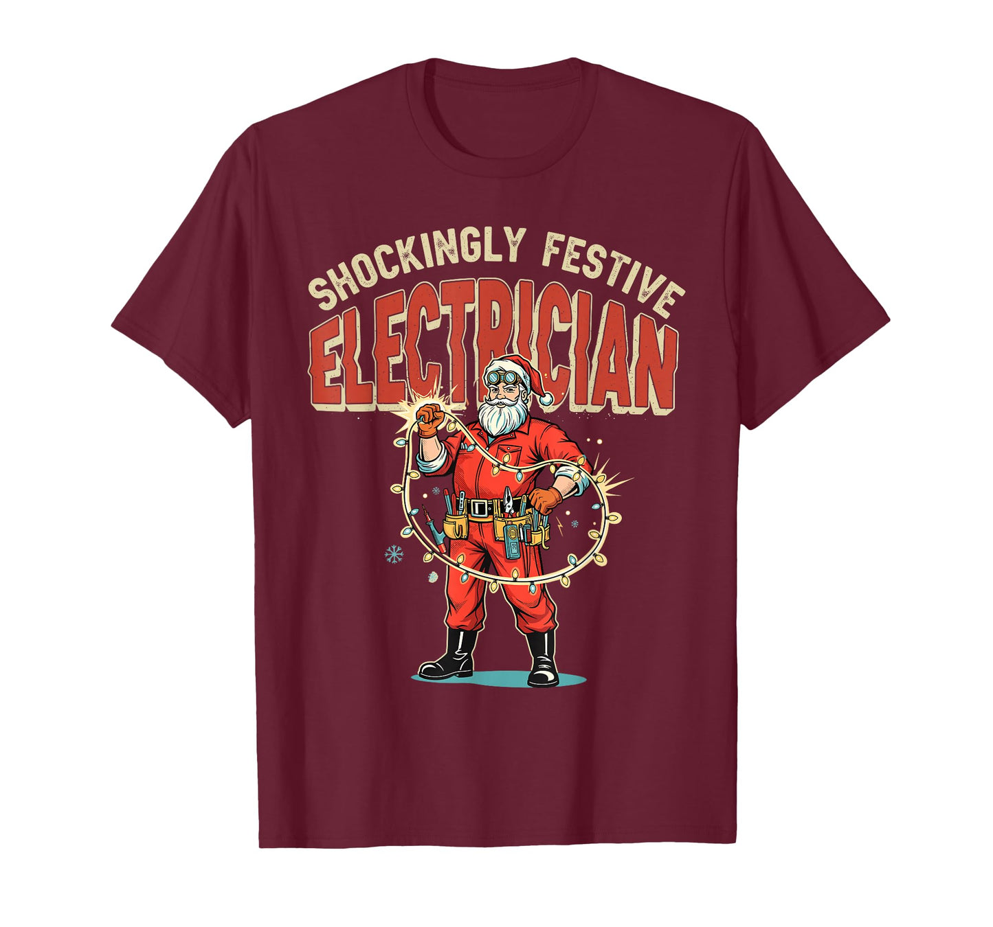 Funny Shockingly Festive Electrician Vintage Christmas Santa T-Shirt
