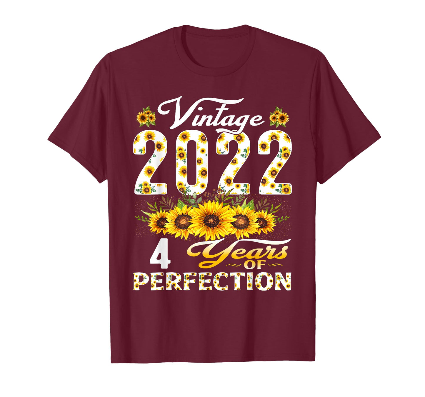 4 Year Old Vintage 2022 Sunflower 4th Birthday Girl T-Shirt