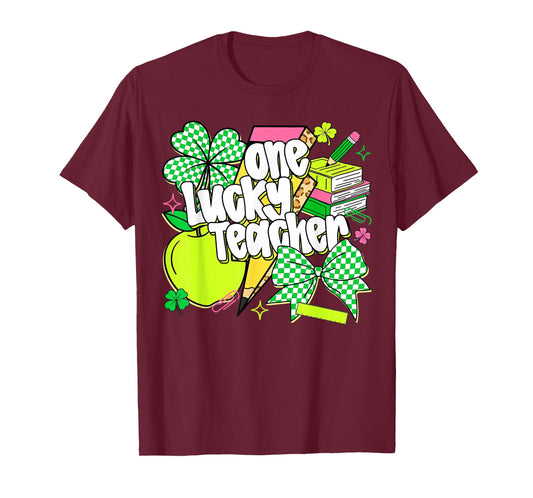 One Lucky Teacher St Patrick's Day Coquette T-Shirt