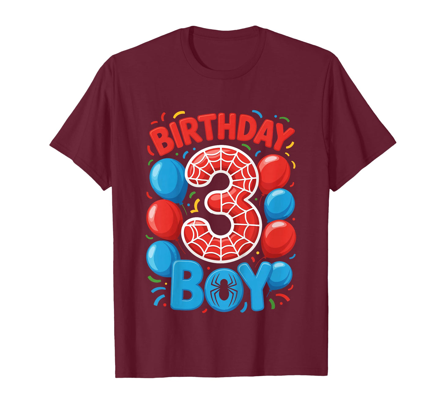 Kids 3rd Birthday Spider Web 3 Year Old Boy Party T-Shirt