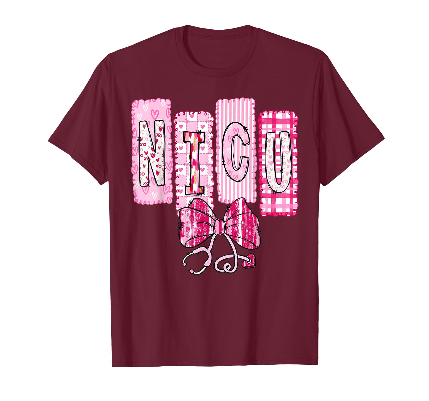 Valentine NICU Nurse Coquette Bow Stethoscope Girl Women T-Shirt