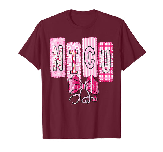 Valentine NICU Nurse Coquette Bow Stethoscope Girl Women T-Shirt