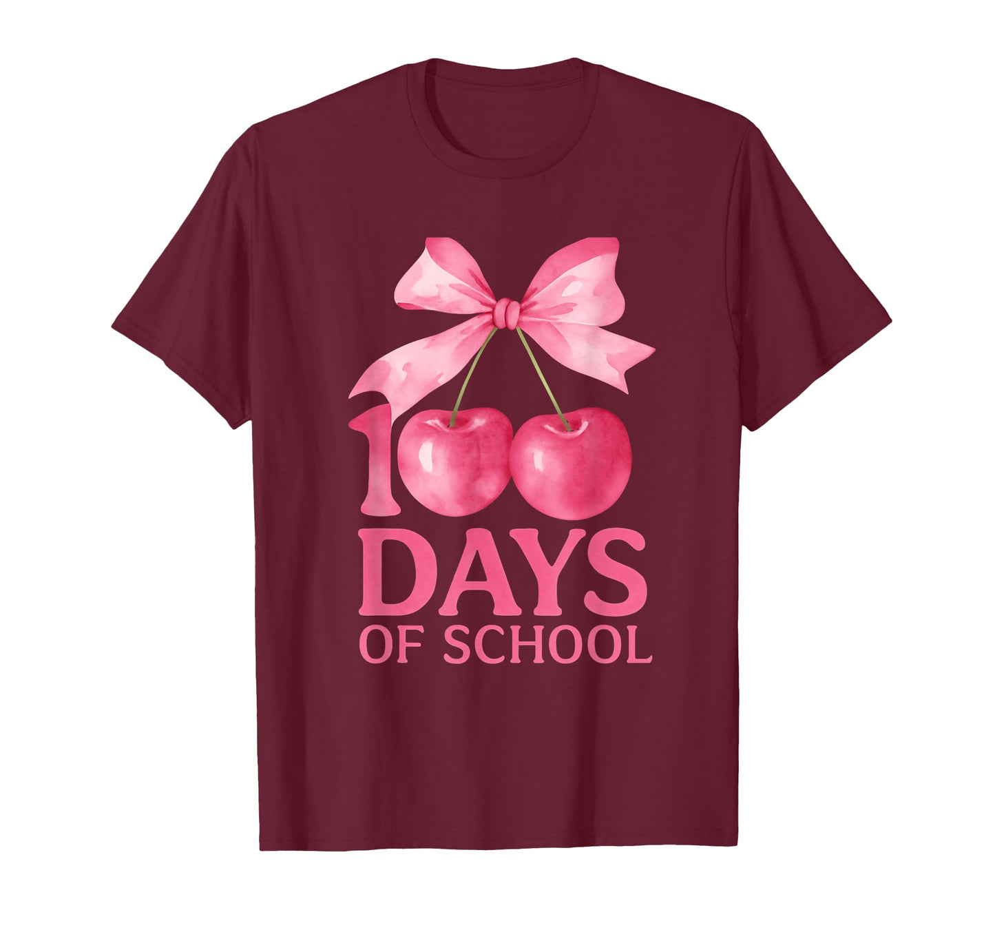 100 Days of School Coquette Cute Cherry Bow 100th Day School T-Shirt