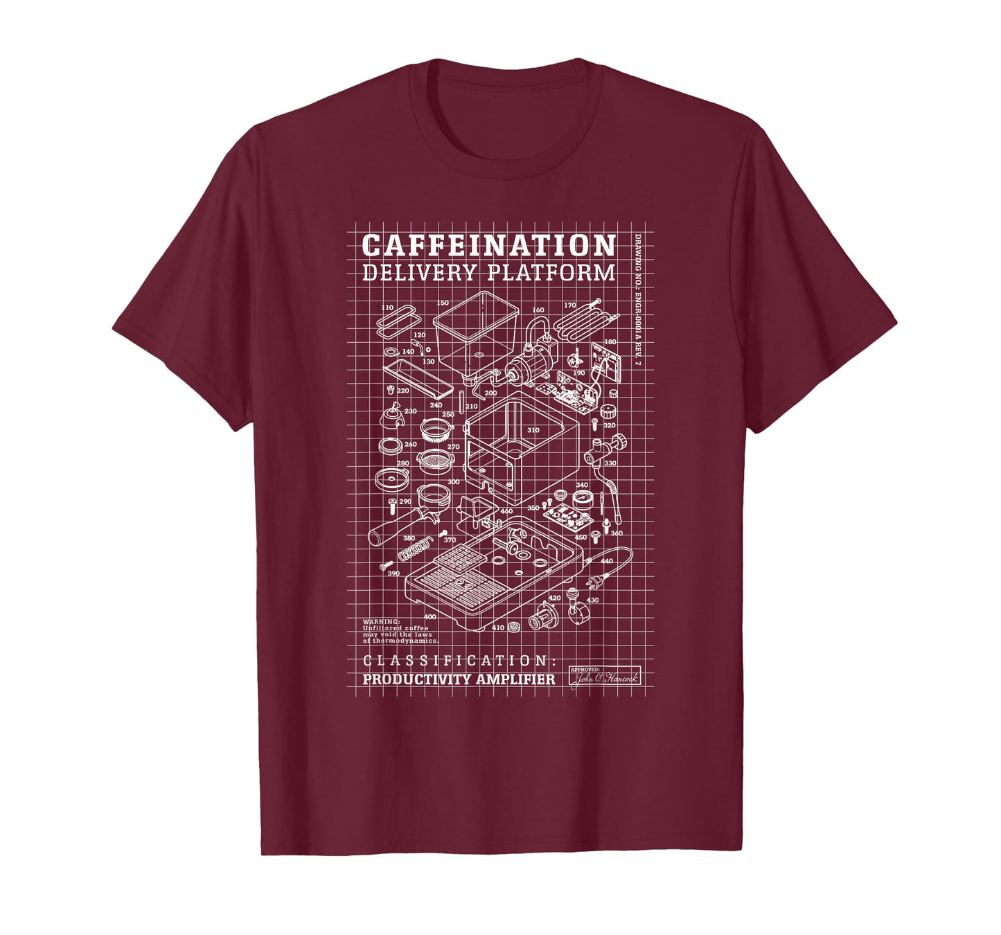 Engineer Coffee Machine Diagram Funny Caffeine Engineering T-Shirt