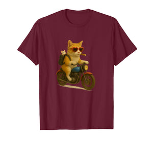 Funny Cat Biker with Mouse in Backpack Motorcycle Lover T-Shirt