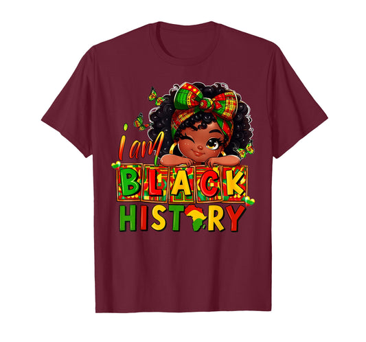 I Am Black History Afro Girl Melanin Princess Kids T-Shirt