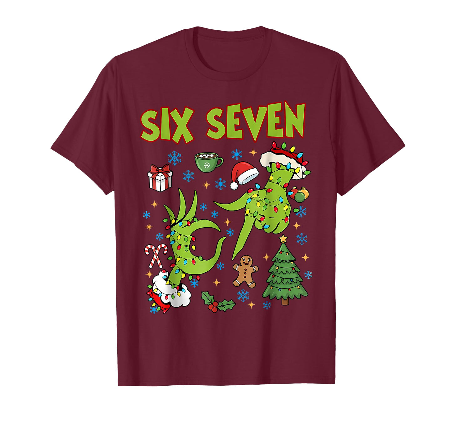 6 7 Six Seven Hand Gen Z Alpha Meme Slang Xmas Christmas T-Shirt