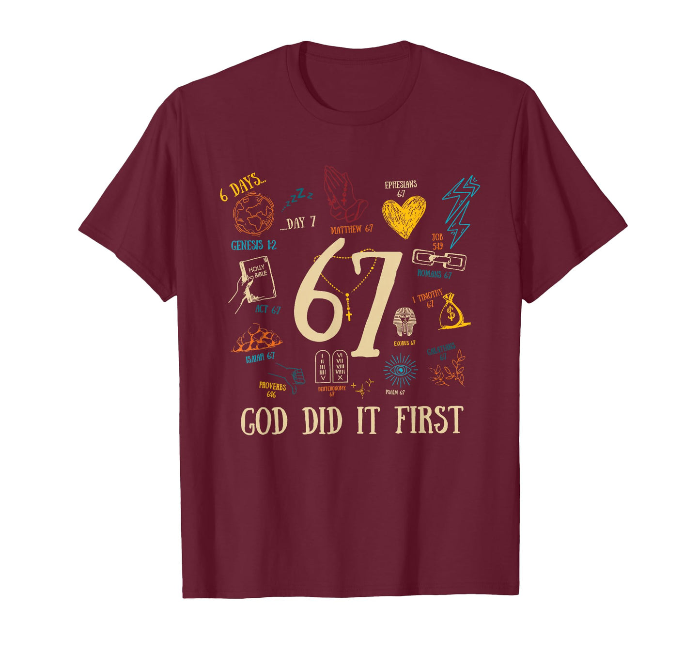 Vintage God Did It First 67 Six Seven Meme Christian Bible T-Shirt