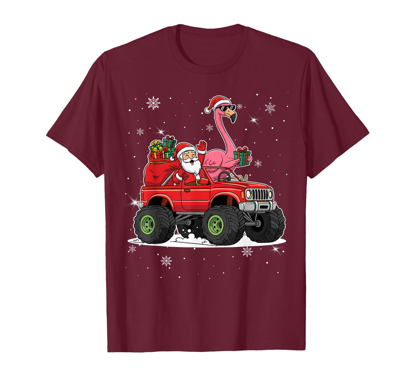 Xmas Santa Truck Flamingo Family Matching Men Women Kids T-Shirt