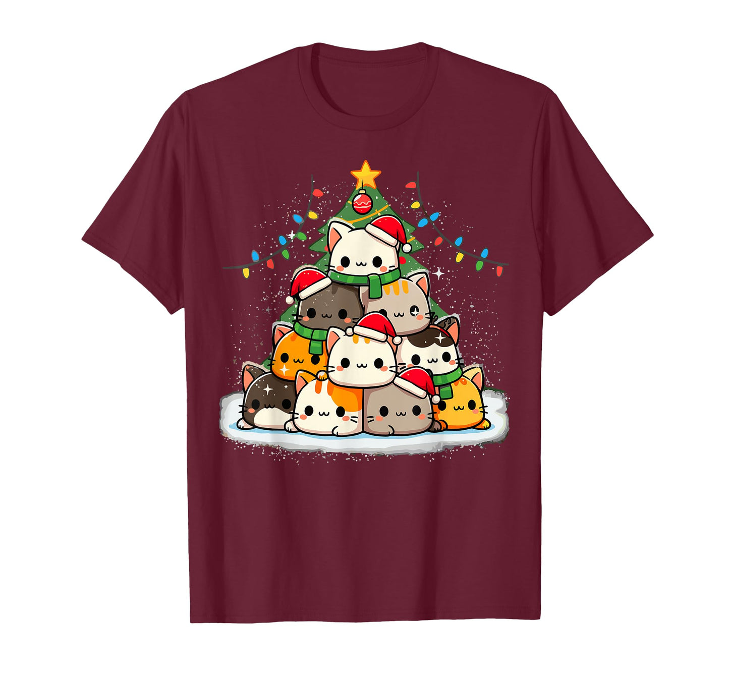Cat Christmas Cute Cats Tree Xmas Anime Kawaii T-Shirt