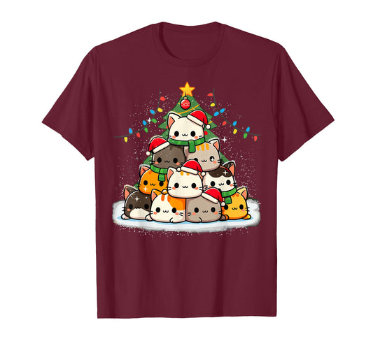 Cat Christmas Cute Cats Tree Xmas Anime Kawaii T-Shirt