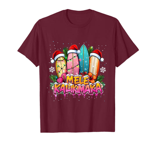 Mele Kalikimaka Surfboard Christmas Vibes T-Shirt