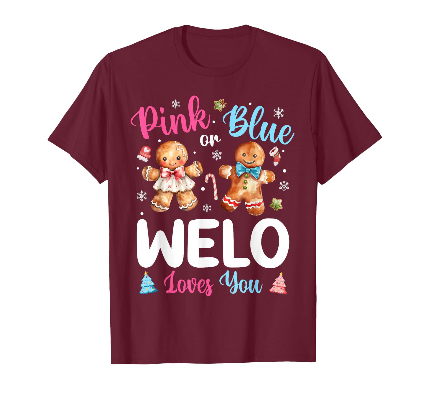 Pink or Blue Welo Loves You Gender Reveal Christmas T-Shirt