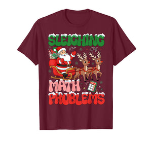 Retro Sleighing Math Problems Santa Math Teacher Christmas T-Shirt