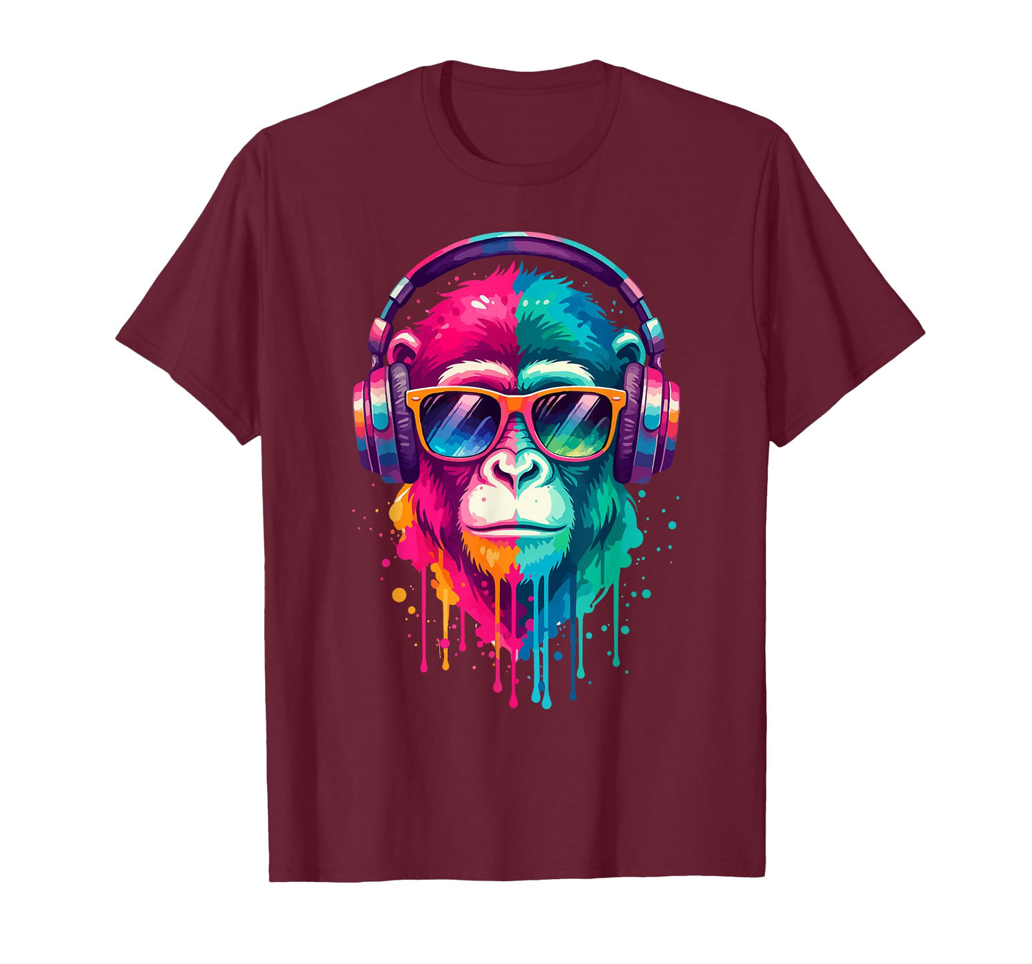 Monkey Wearing Headphones and Sunglasses EDM Rave Chimp Art T-Shirt