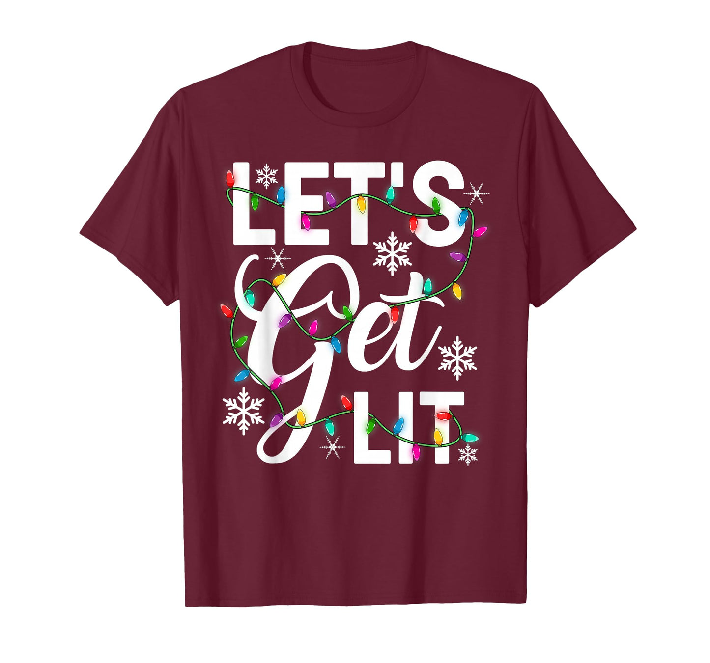 Women Let's Get Lit Xmas Lights Funny Christmas PJs Men Mom T-Shirt