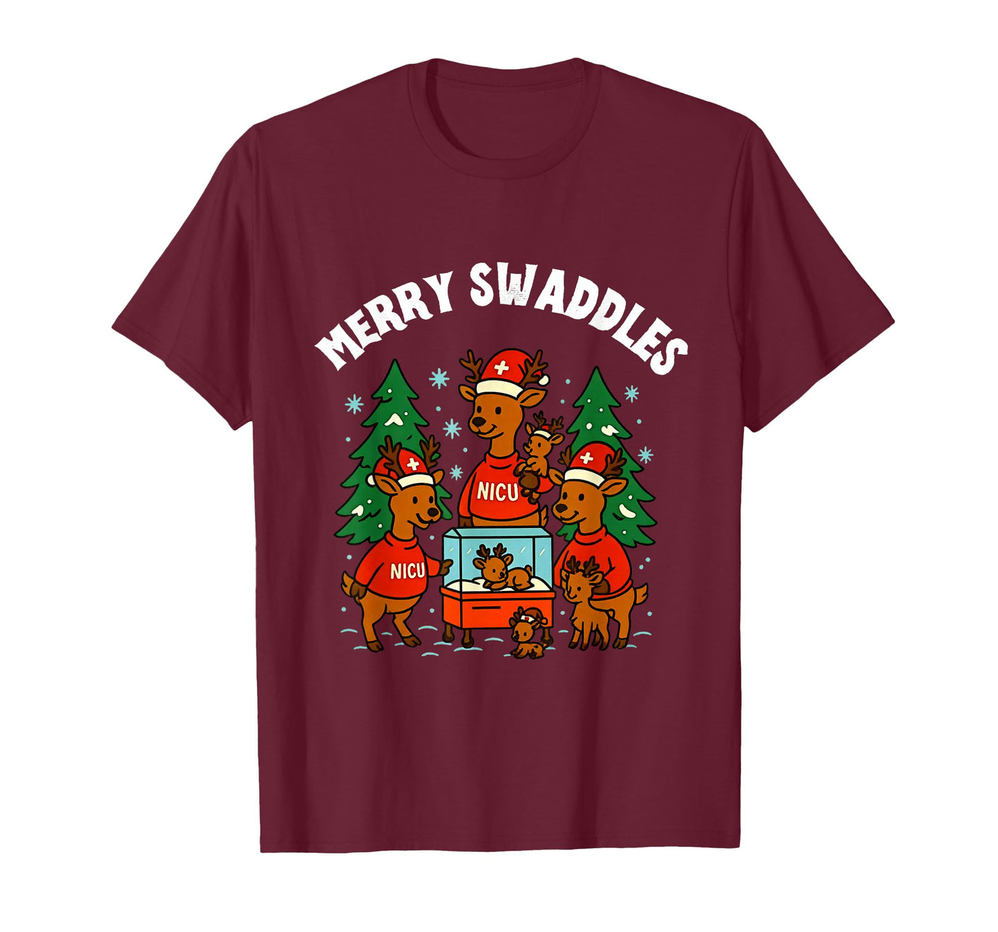 Merry Swaddles Reindeer NICU Nurse Christmas T-Shirt