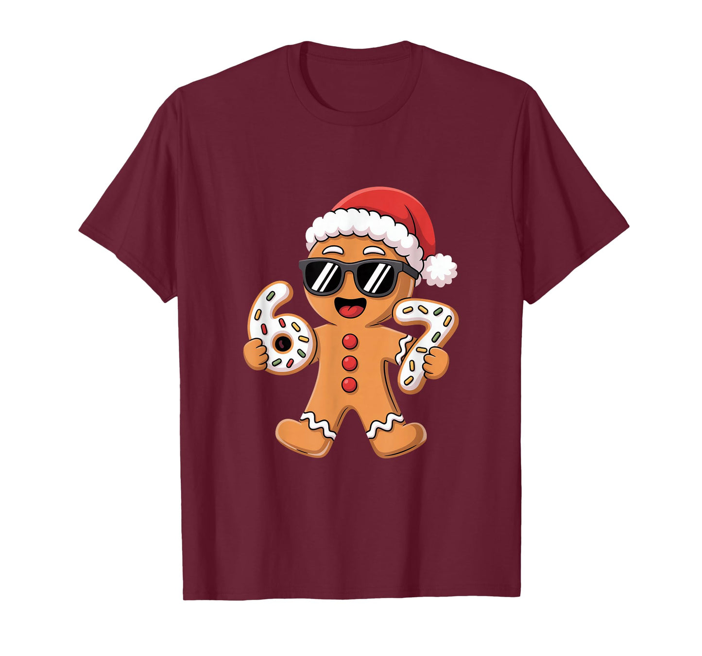 Gingerbread Santa with Sunglasses Holding 67 Cookies T-Shirt
