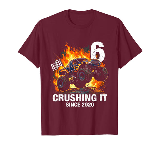 Kids 6th Birthday Truck Turning 6 Years Old Boy Born in 2020 T-Shirt
