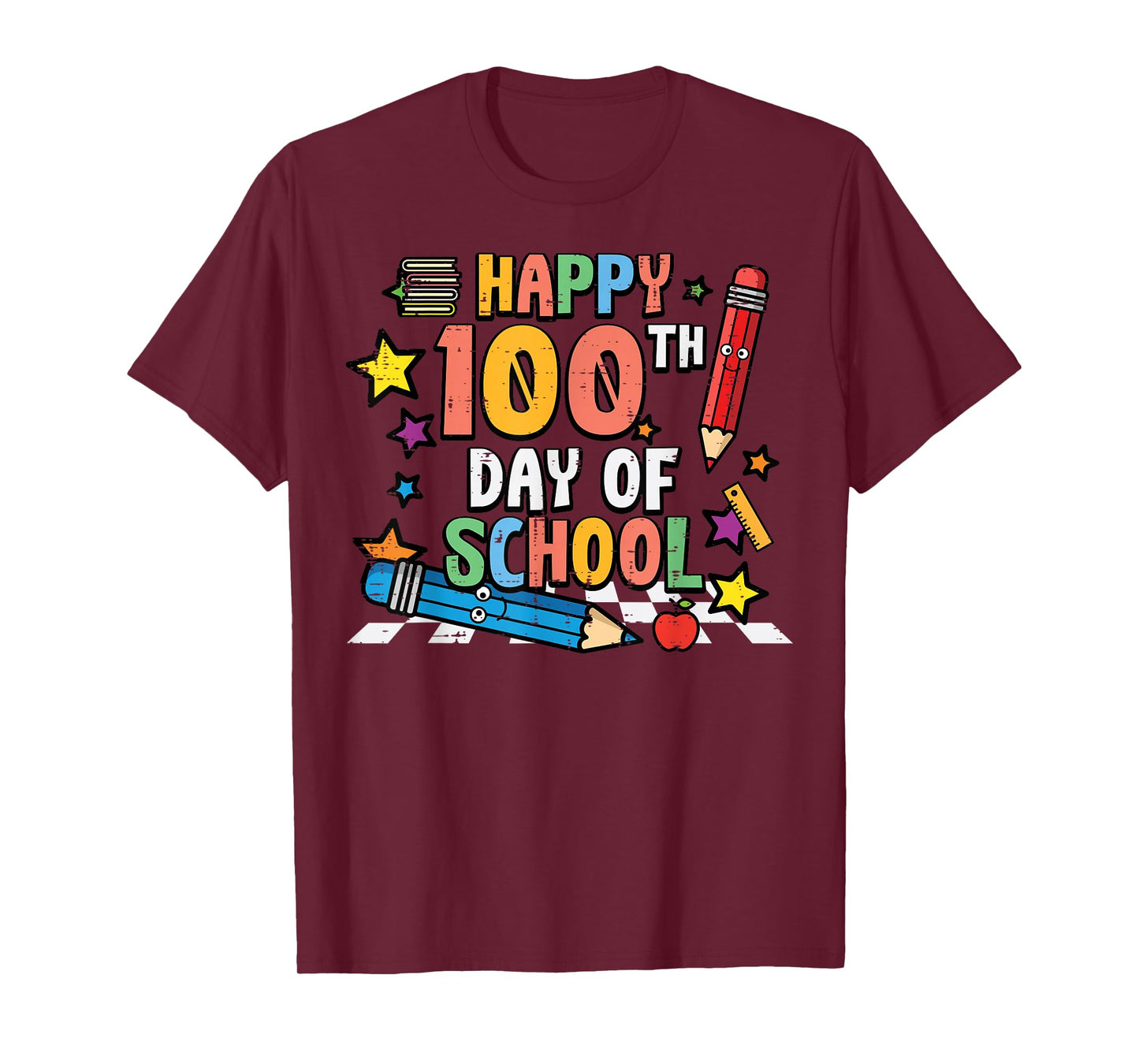 Happy 100th Day of School Pencils 100 Days Men Women Kids T-Shirt