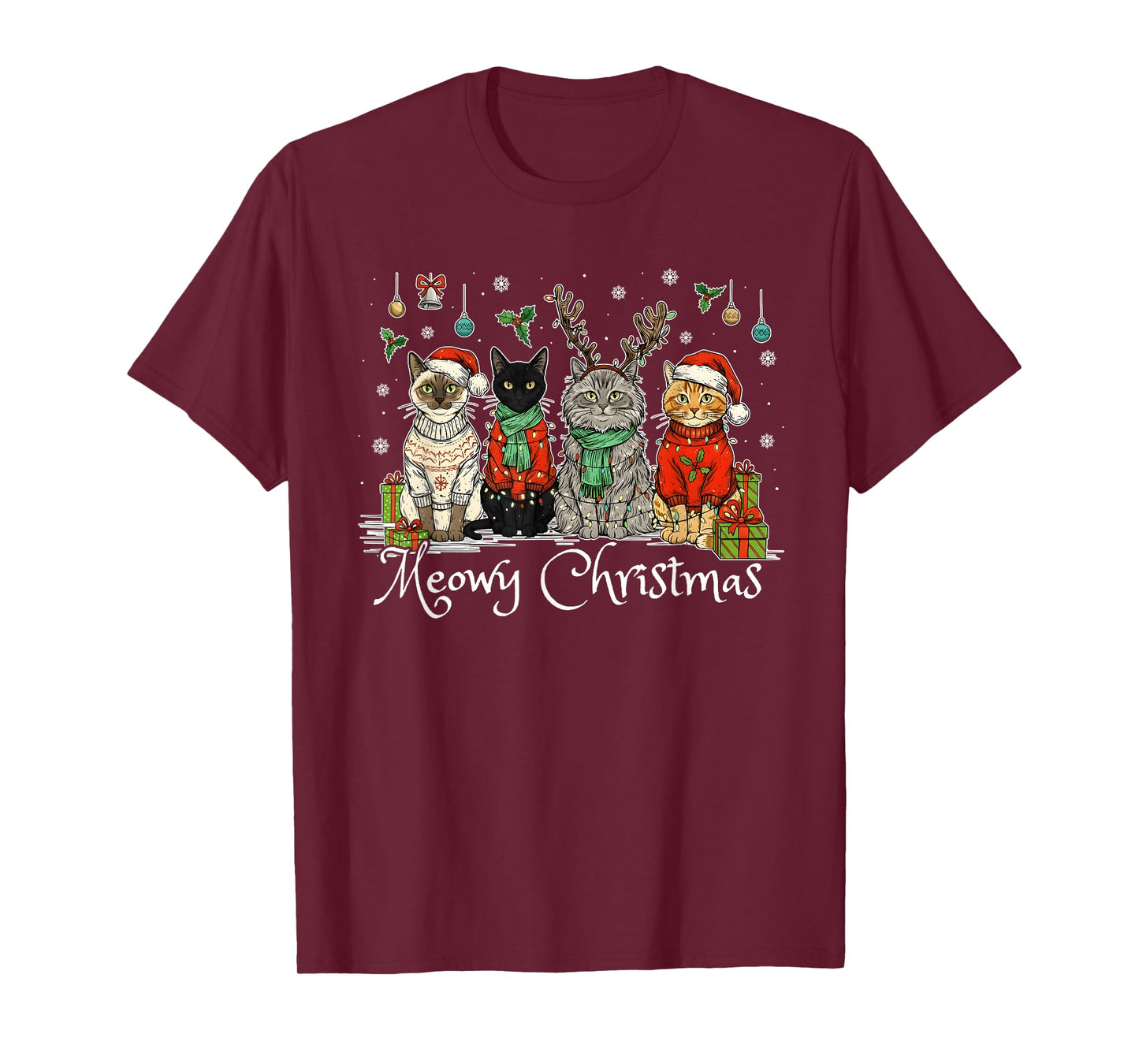 Meowy Catmas Cat Christmas Cute Kitten Cats Santa Hat Xmas T-Shirt