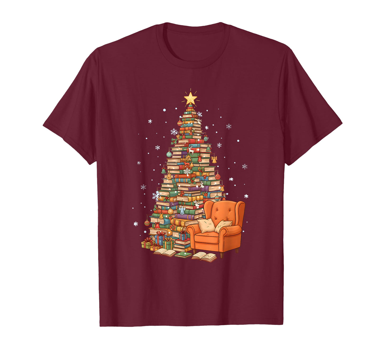 Funny Christmas Books Tree Book Lover Teacher Librarian T-Shirt