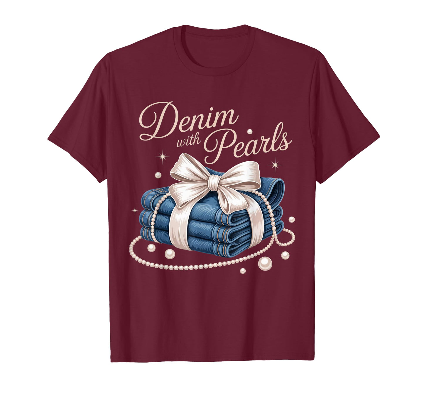 Denim with Pearls Mother’s Day Outfit for Stylish Women T-Shirt