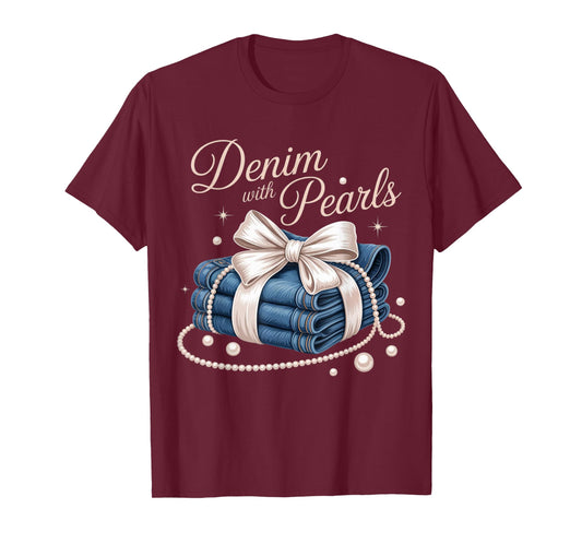 Denim with Pearls Mother’s Day Outfit for Stylish Women T-Shirt