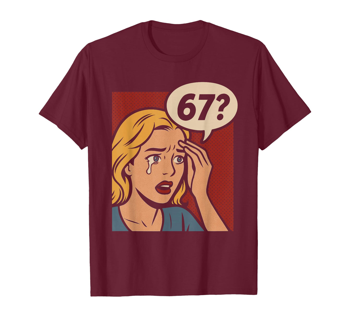 Retro Pop Art Comic 6x7 Funny Math Meme 67 Question Brainrot T-Shirt