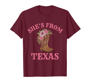 She's from Texas, Cowgirl Boots with Flowers T-Shirt