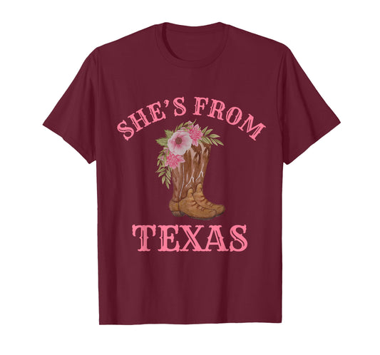 She's from Texas, Cowgirl Boots with Flowers T-Shirt