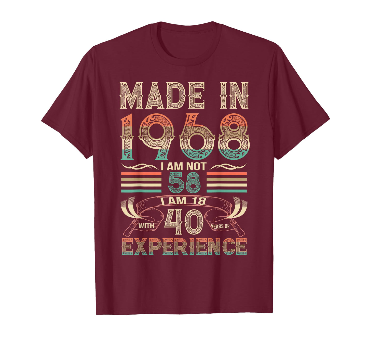Made in 1968 I'm Not 58th Birthday Experience Vintage Retro T-Shirt