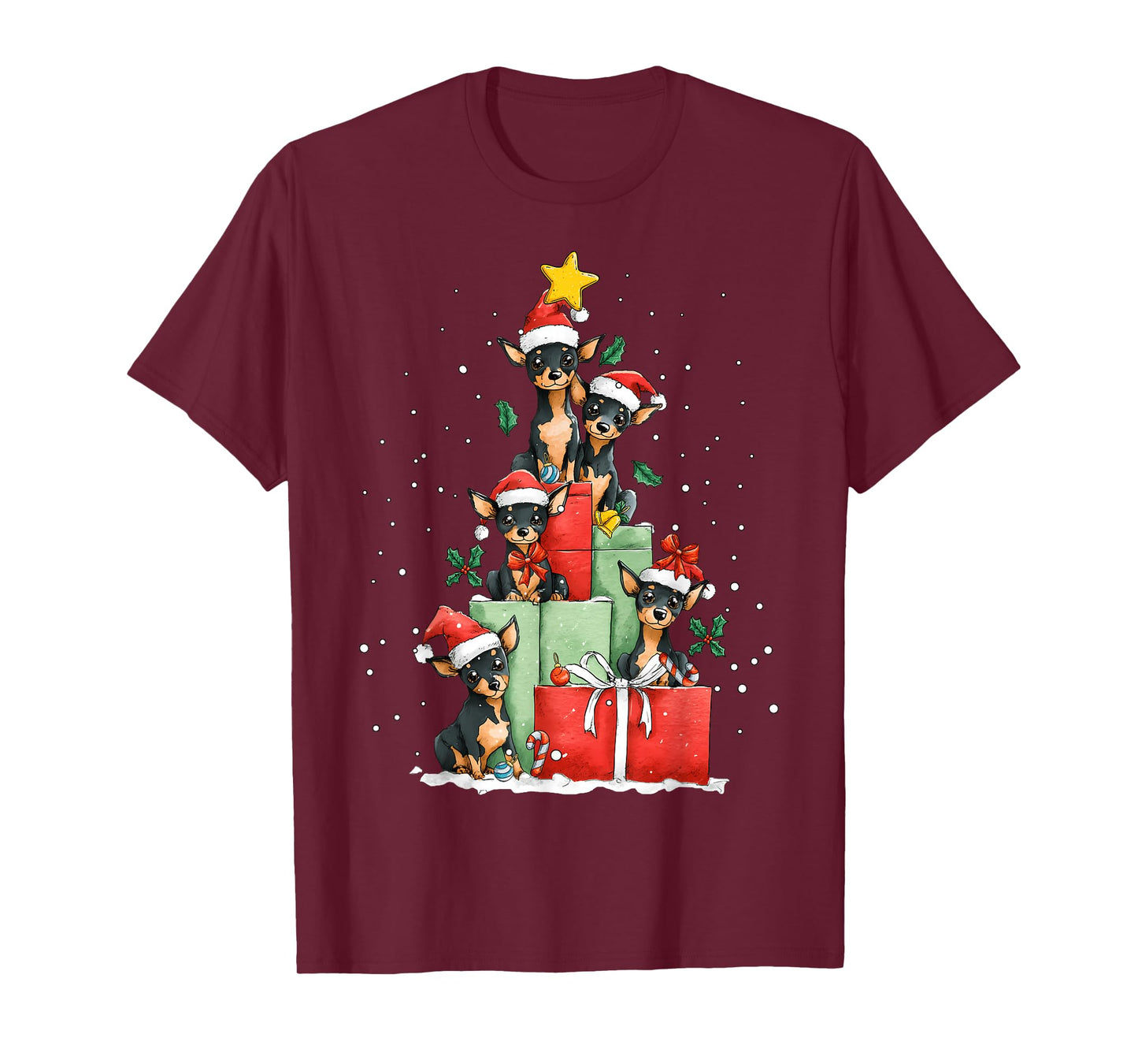 Cute Miniature Pinscher Minpin Dog Christmas Tree Xmas Hat T-Shirt