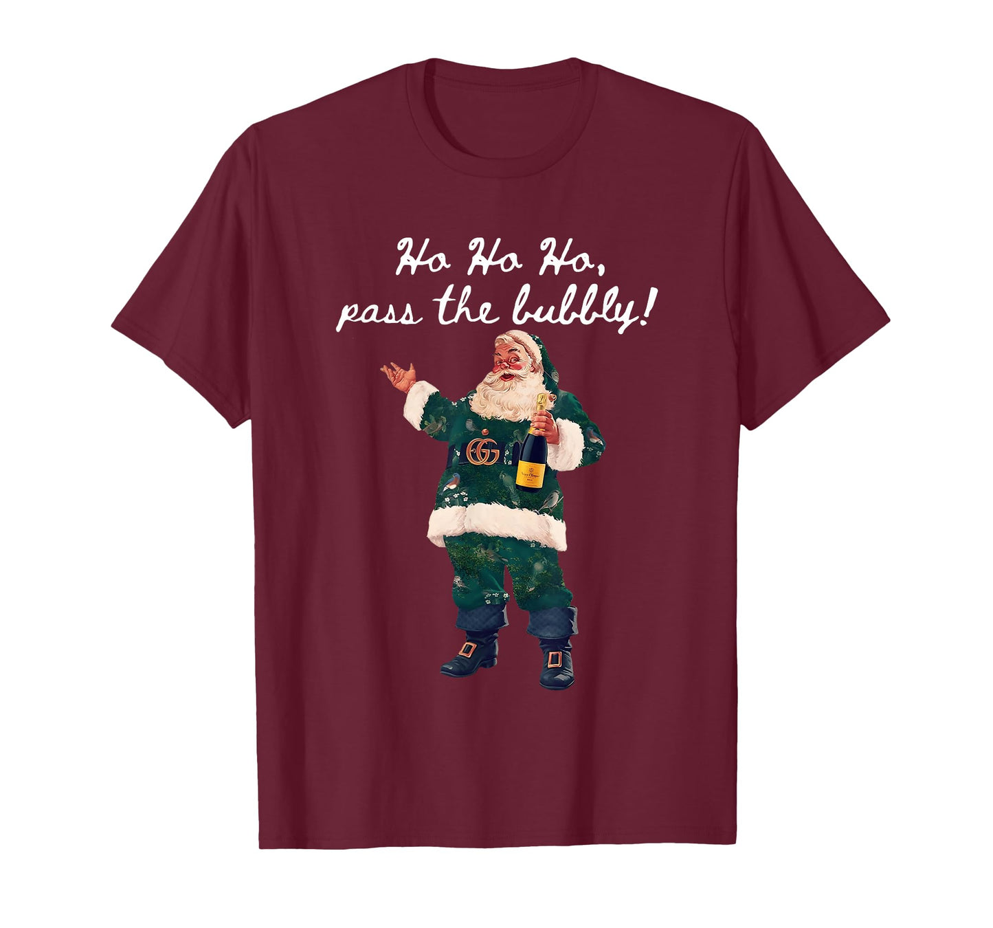 Ho Ho Ho Pass The Bubbly Christmas Santa Drinking Champagne T-Shirt