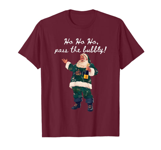 Ho Ho Ho Pass The Bubbly Christmas Santa Drinking Champagne T-Shirt