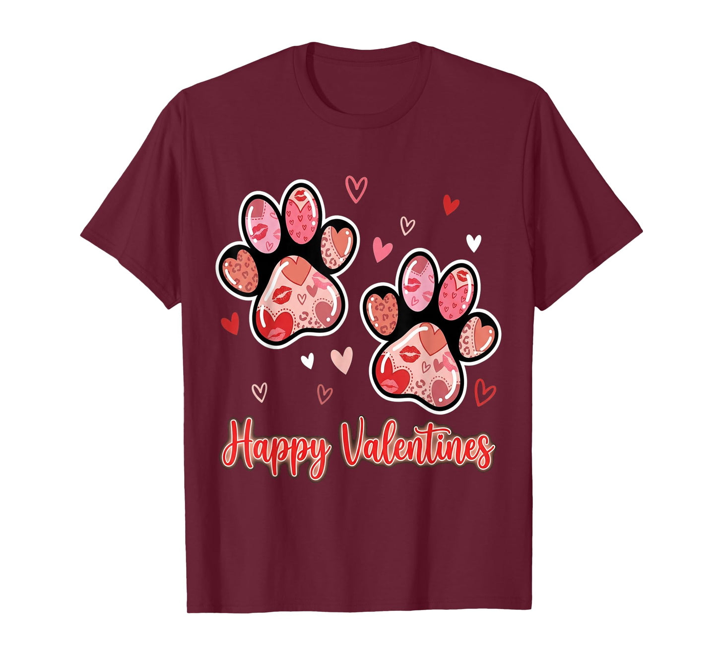 Hearts Cute Paw Valentine Dog and Happy Valentines Cat Lover T-Shirt