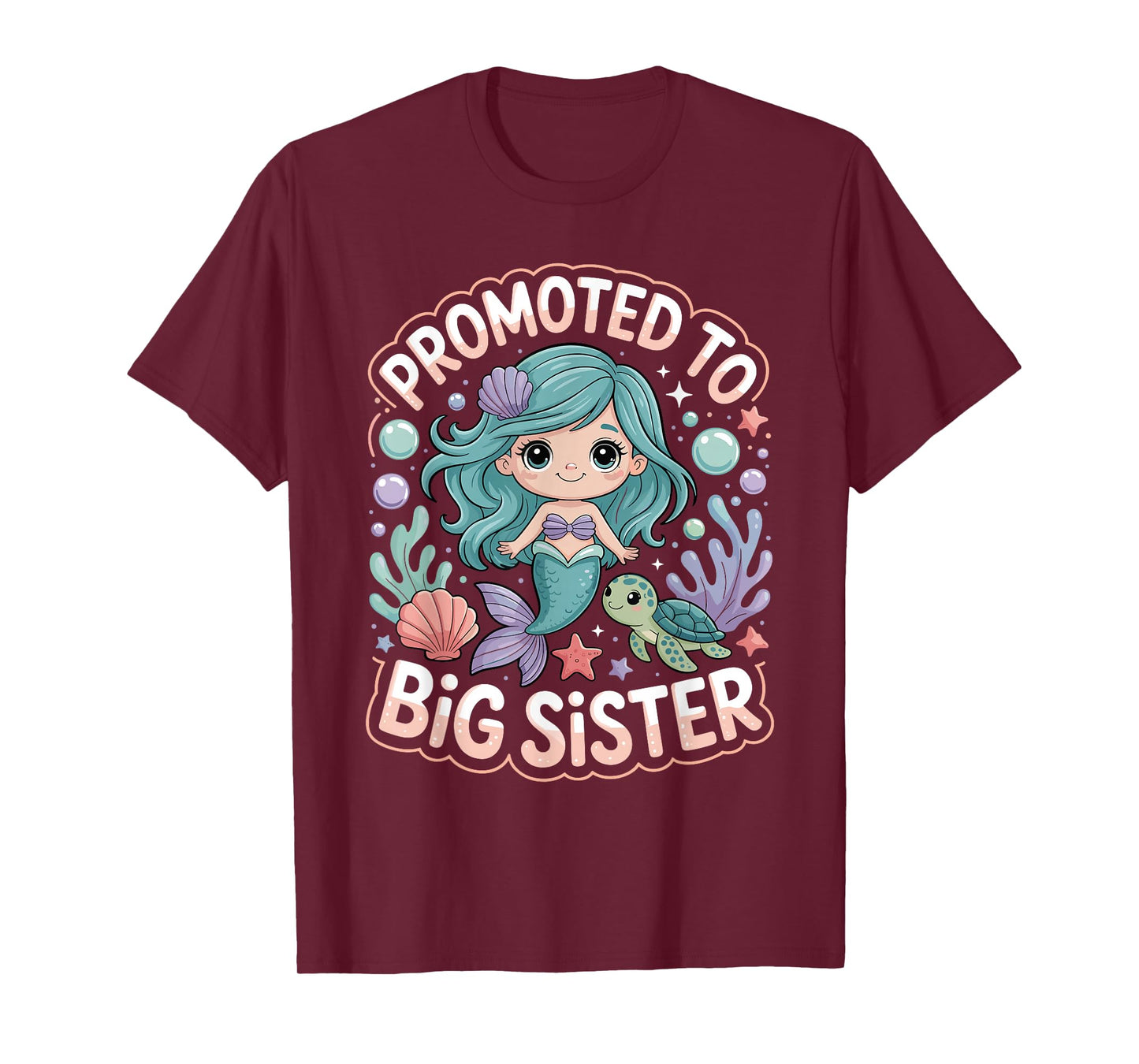 Promoted to Big Sister Cute Mermaid Ocean Pastel Theme Girls T-Shirt