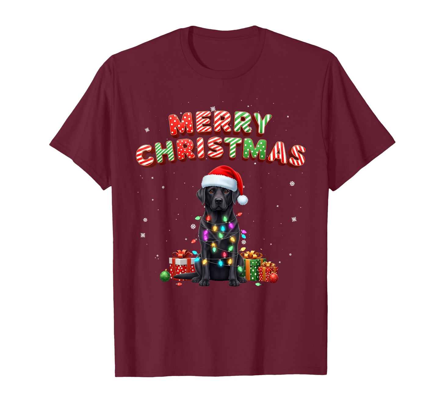 Black Lab Labrador Dog Merry Christmas Matching Family Xmas T-Shirt