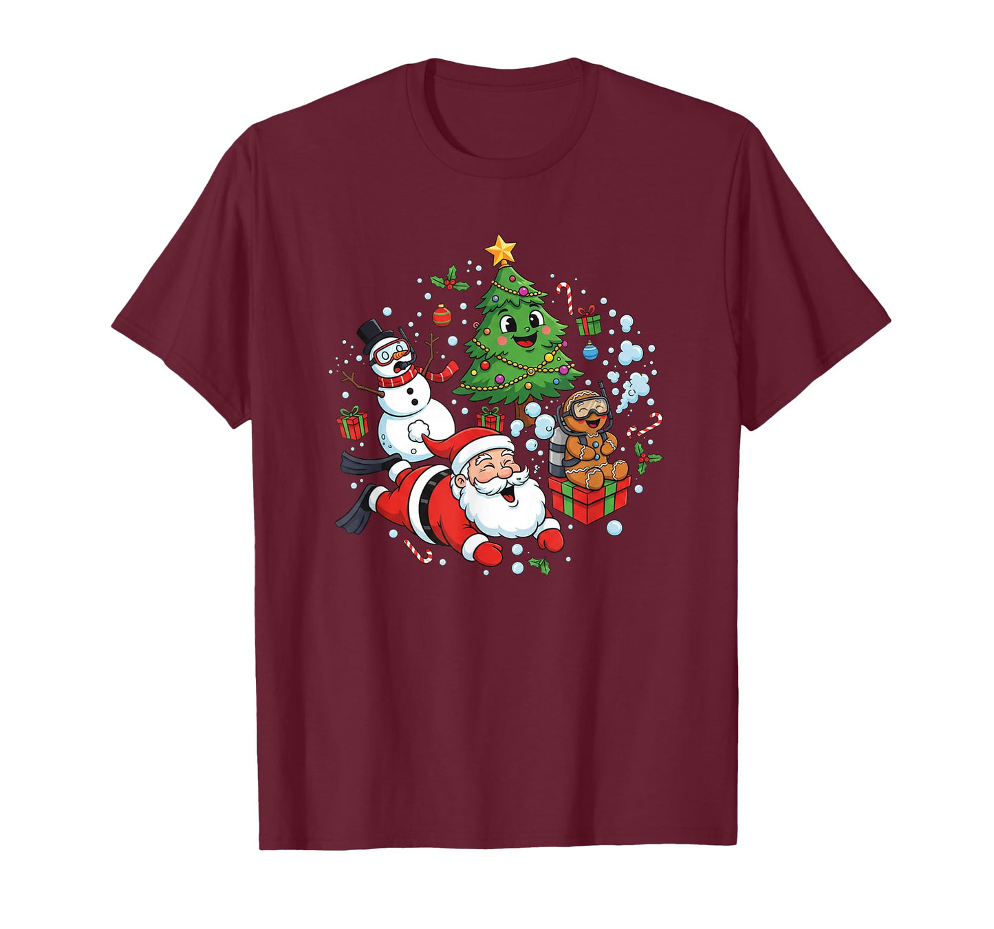 Scuba Diving Scuba Dive Diver Santa Snowman Christmas Tree T-Shirt