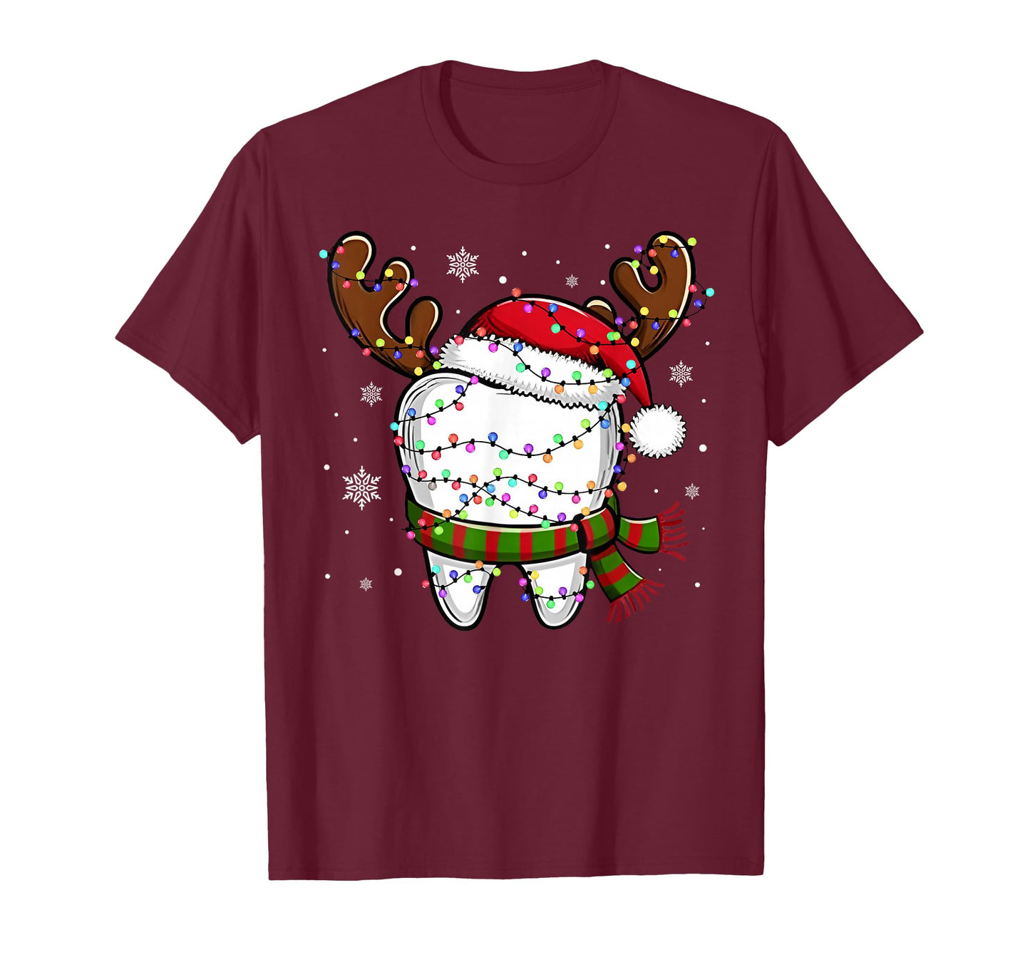 Funny Reindeer Christmas Lights Teeth Dental Hygiene Nurse T-Shirt