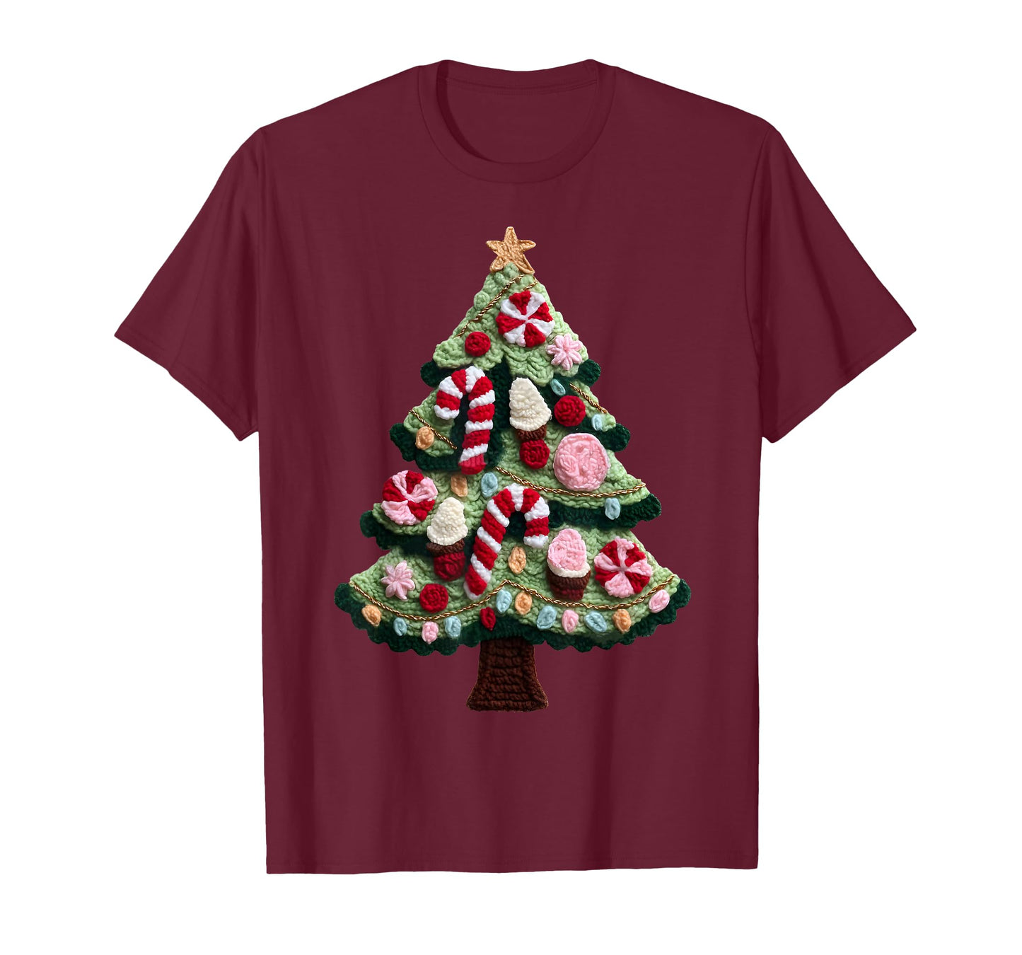 Crochet Candy Christmas Tree Funny Holiday Ugly Sweater Tee T-Shirt
