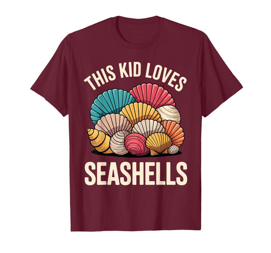 Seashell Art for Kids Boys Girl Sea Shell Collector Shelling T-Shirt