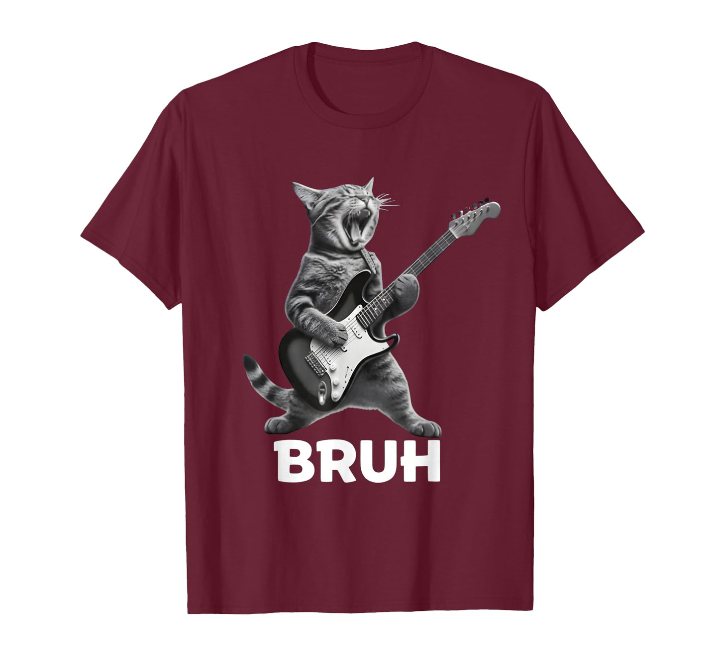 Bruh Cat Playing Guitar Rock Classic Funny Men Women Kid T-Shirt