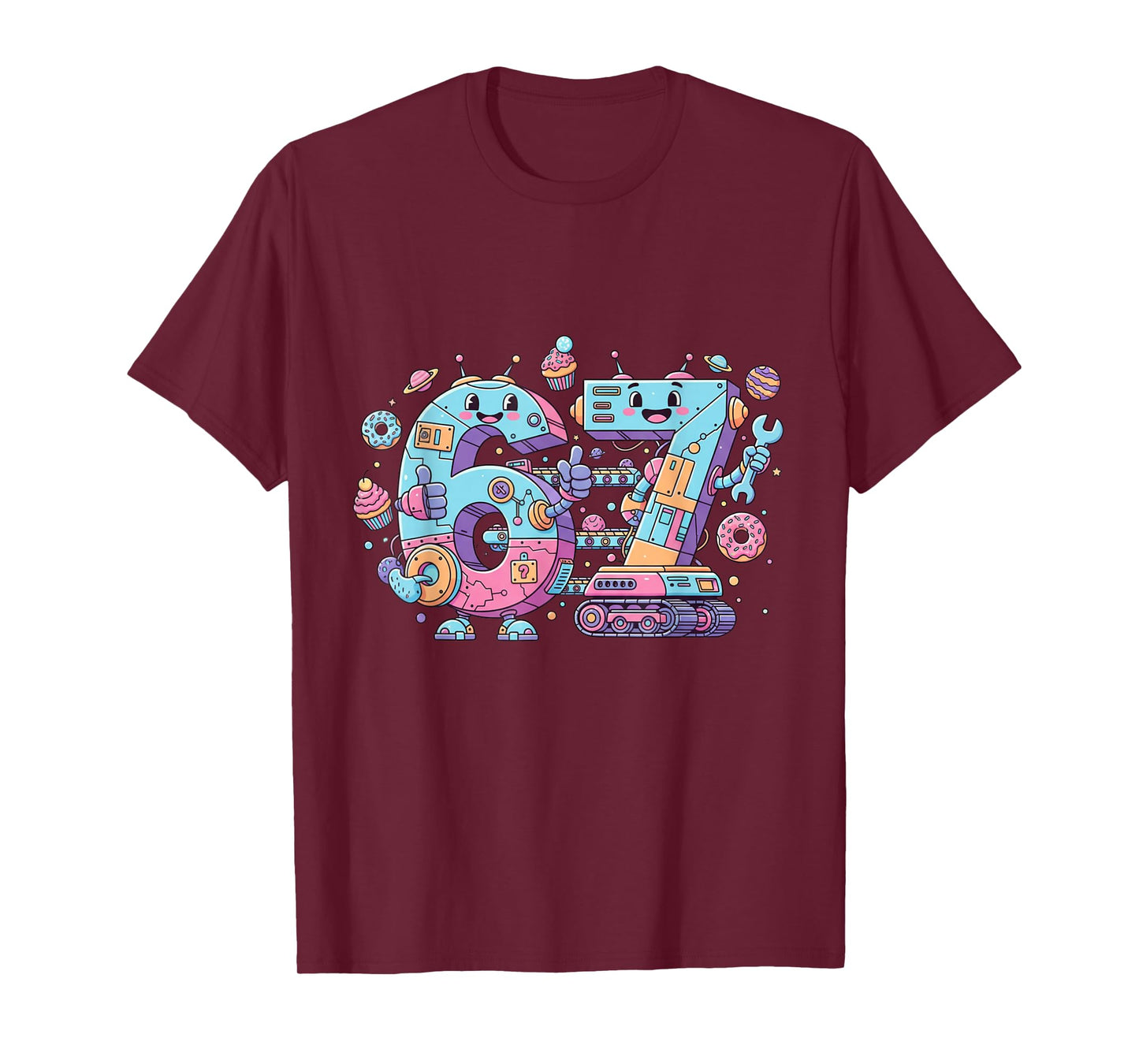 Funny Six Seven Cute Vintage & Retro Robot Art Number 67 Tee T-Shirt