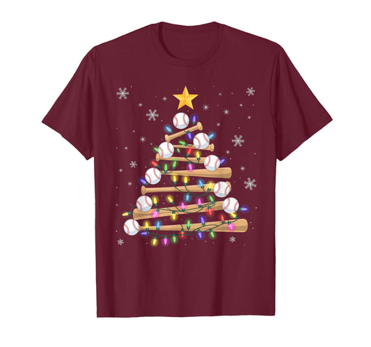 Baseball Christmas Tree Light Xmas Baseball Boys Kids T-Shirt