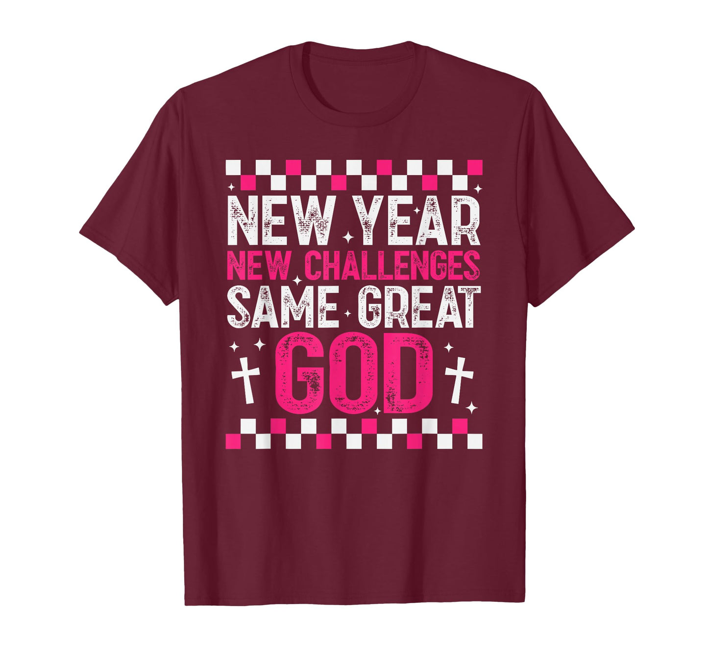 Womens New Year New Challenges Same Great God 2026 Christian T-Shirt