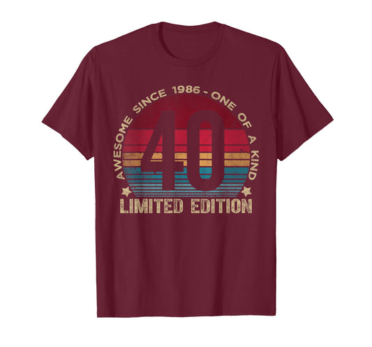 40 Year Old Gifts Vintage 1986 Limited Edition 40th Birthday T-Shirt